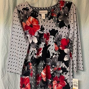 Alfred Dunner Black and Red Floral Blouse